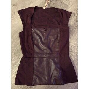 Bailey 44 size XS Burgundy peplum top shirt blouse faux leather GUC